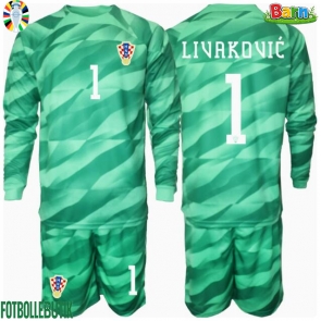 Kroatien Dominik Livakovic #1 Målvakt Bortaställ Barn EM 2024 Långärmad (+ Korta byxor)